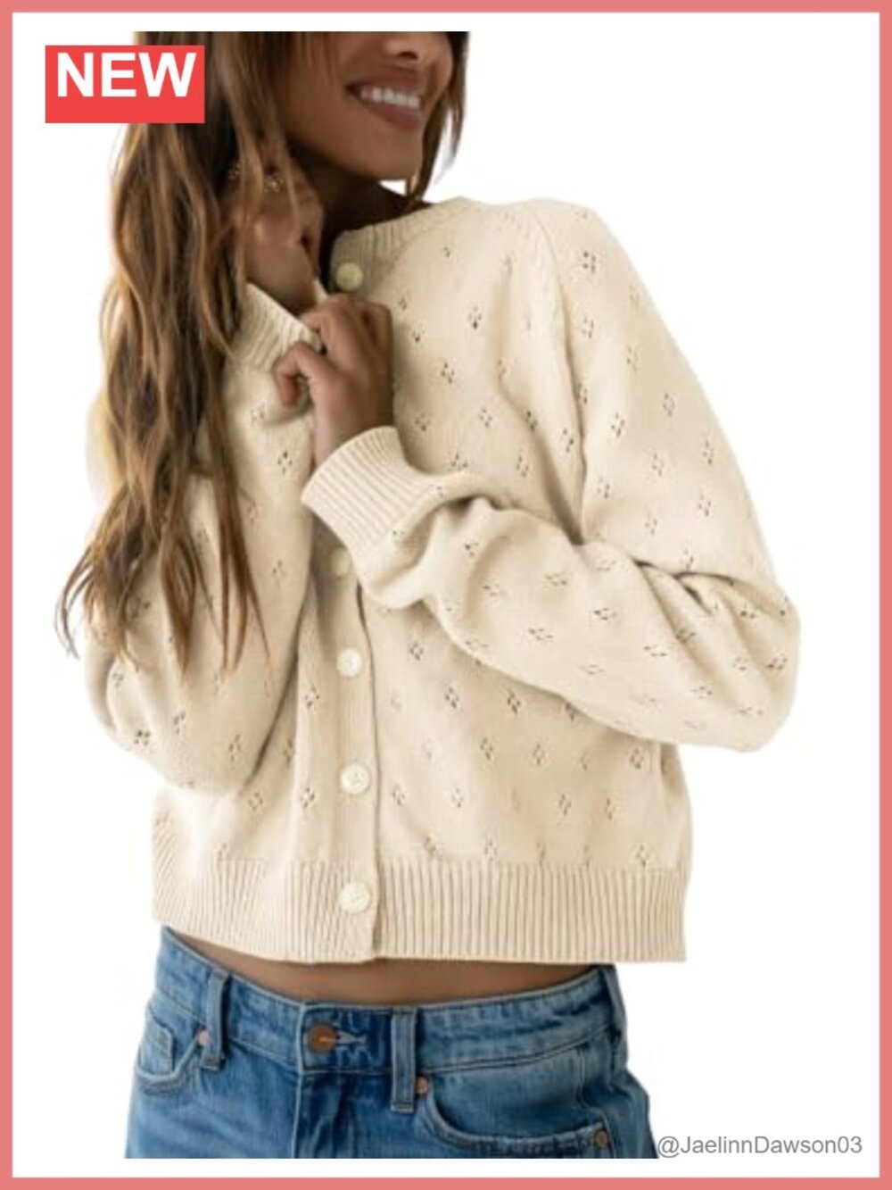 Hongsui Loose Fit Button Down Cardigan Hollow Out Ribbed Knit Sweater